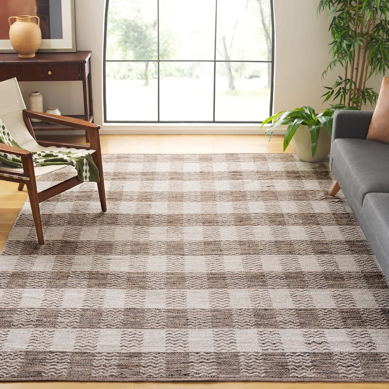 SAFAVIEH Handmade Flatweave Kilim Lyubov Checkered Wool Rug - 10' x 14' - Light Grey/Brown