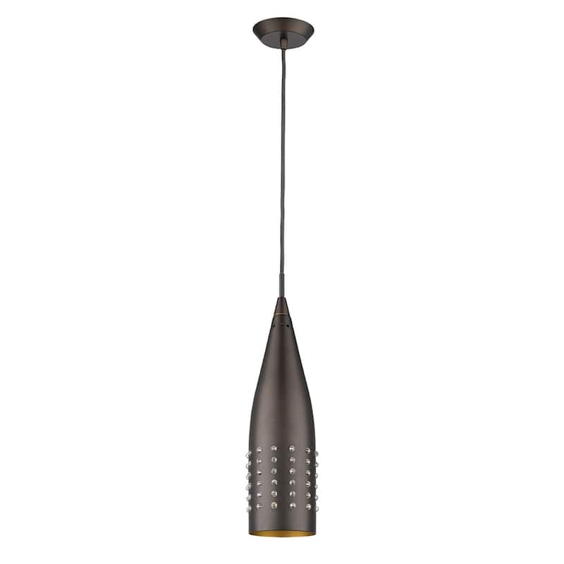 HomeRoots Narrow Bronze Hanging Light with Glass Studs - 3' X '10.75' X '3