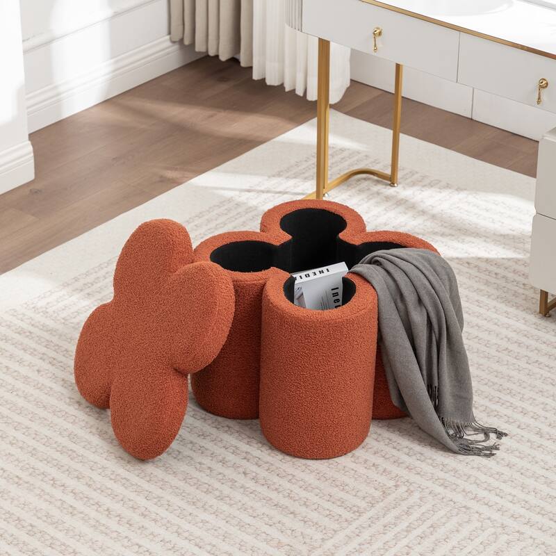 SEYNAR Modern Glam Teddy Velvet Flower Shape Storage Ottoman