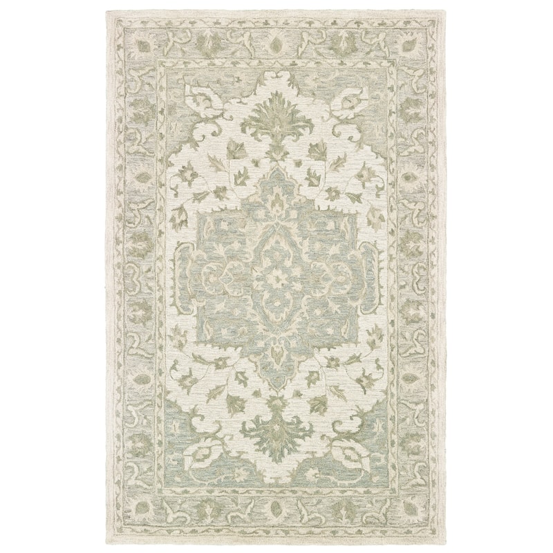 Sevita Loomline Turquoise Medallion Hand-Tufted Wool Indoor Area Rug - 8' x 10' - Green