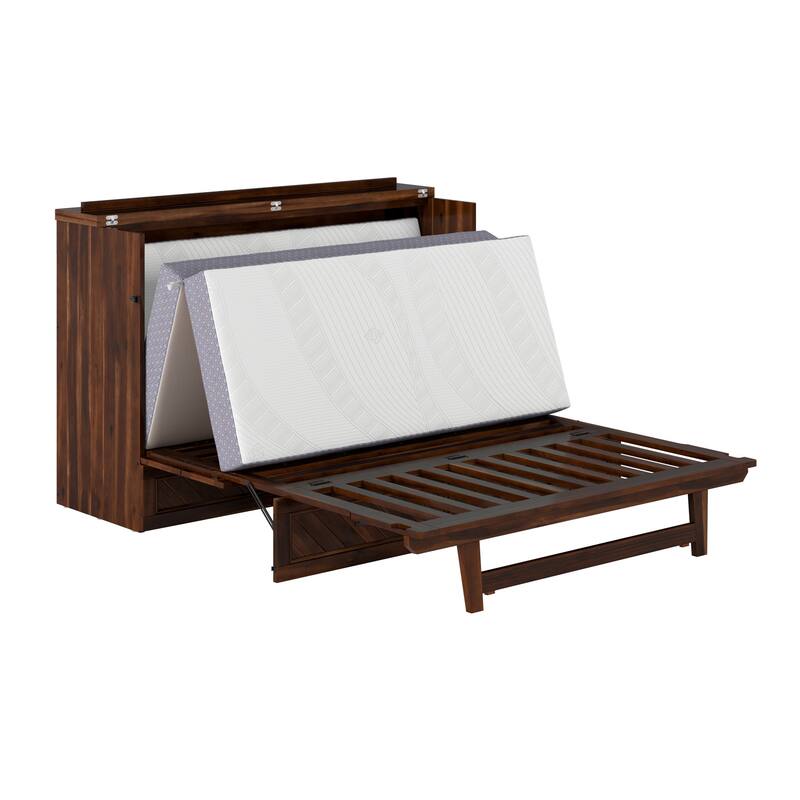 Alpine Murphy Bed Chest with Mattress, Storage Drawer, & Built-in Charger