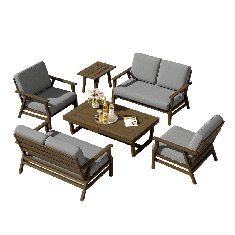 4-Piece Teak Outdoor Conversation Set With 2 Loveseats, Coffee Table & Side Table