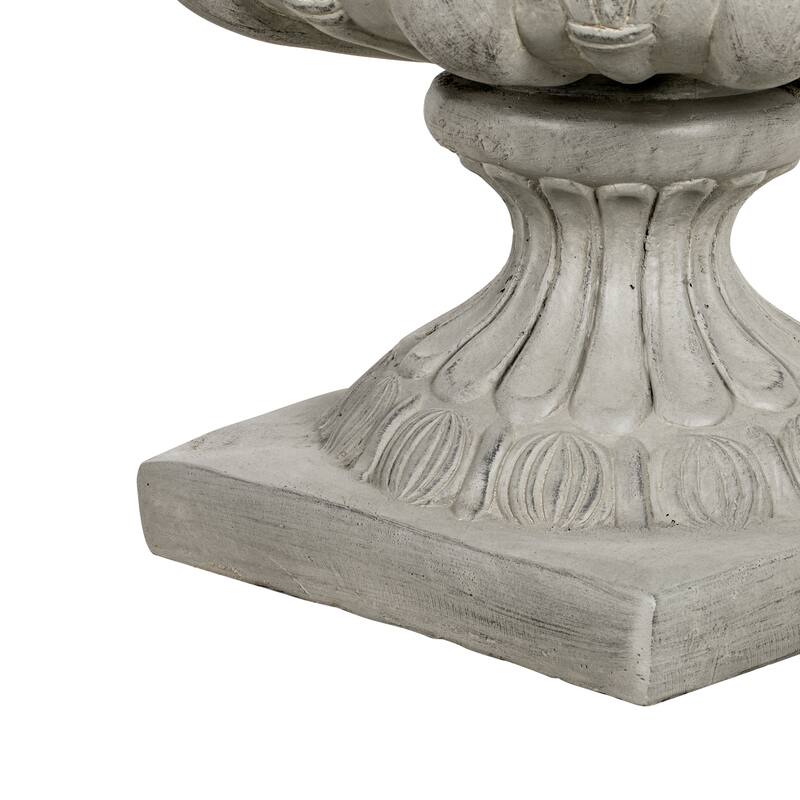Christopher Knight Home - 18.5"H Classical Floral-Carved MGO Pedestal Urn Planter for Garden & Front Porch