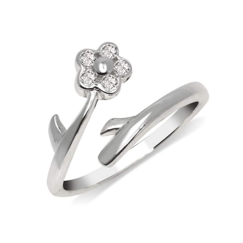 Curata Solid 10K Yellow or White Gold Elegant Flower Bypass Cubic Zirconia Adjustable Toe Ring (8mmx15mm)