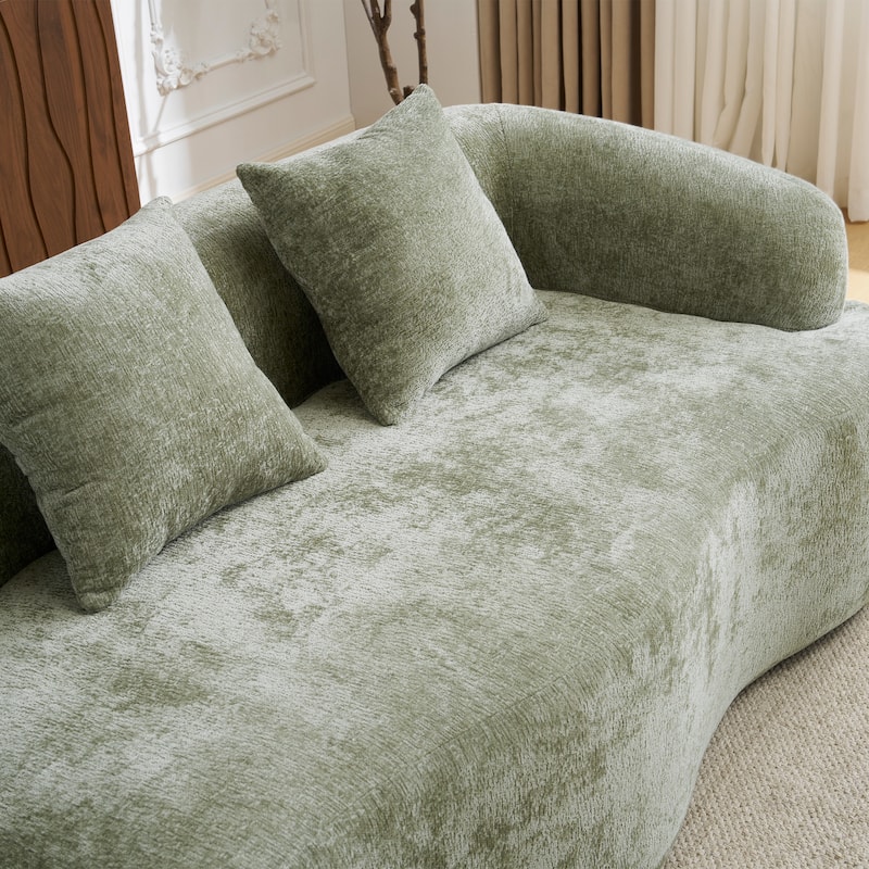 Full Compression L-Shape Sectional Sofa With Curved Chaise, Beige Modular Chenille Couch,High-Density