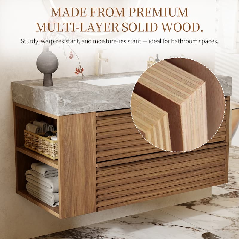 Modern 36" Bathroom Vanities, Sintered Stone Tabletop, Sold wood Cabinets, 2 Drawers& 2 Adjustable Shelves, Not Assembled Need