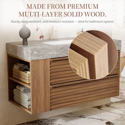 Modern 36" Bathroom Vanities, Sintered Stone Tabletop, Sold wood Cabinets, 2 Drawers& 2 Adjustable Shelves, Not Assembled Need
