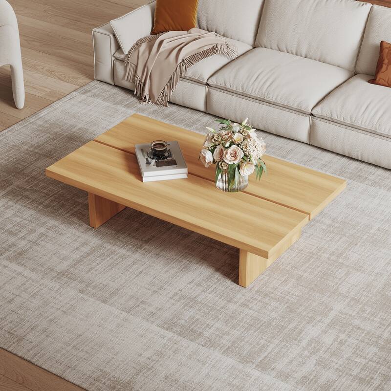 47" Mid Century Modern Black Wood Coffee Table,Rectangle Coffee Table for Livingroom