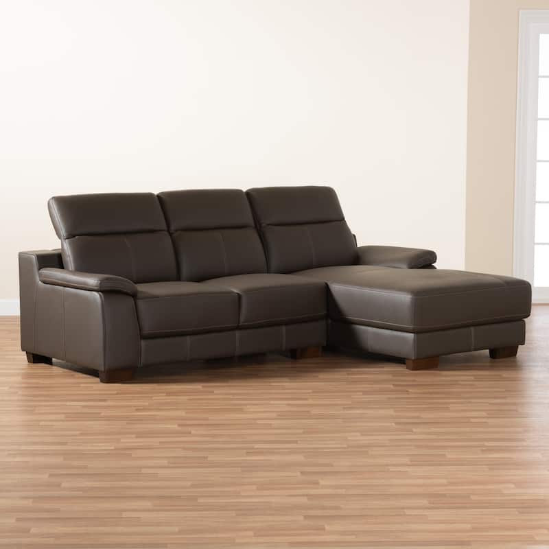 Reverie Modern Full Leather Sectional Sofa with Right Facing Chaise