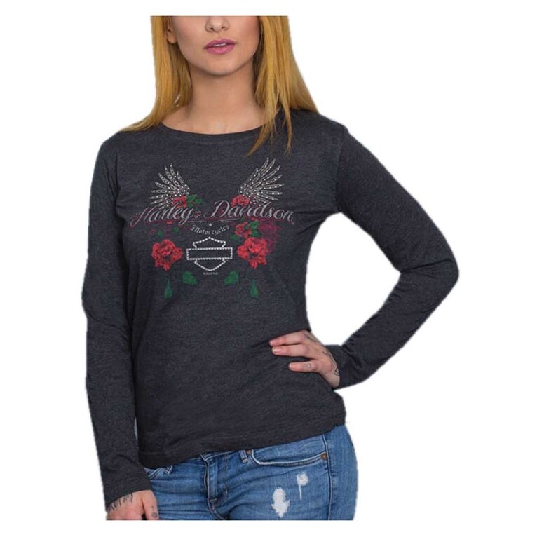 Shop Harley Davidson Women S Roses Bling Long Sleeve Poly Blend