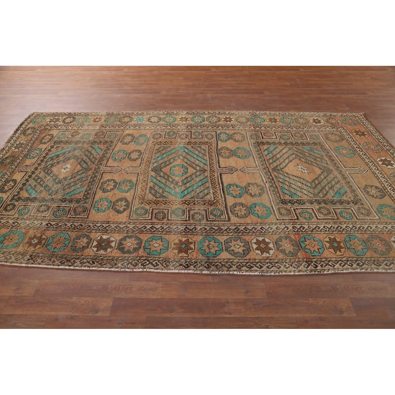 Geometric Shiraz Vintage Persian Area Rug Handmade Wool Carpet - 6'3" x 9'3"