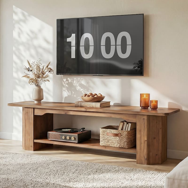 63-Inch Solid Wood TV Stand, Entertainment Center with Shelves, Television Console for 55/60/65/75-Inch TVs
