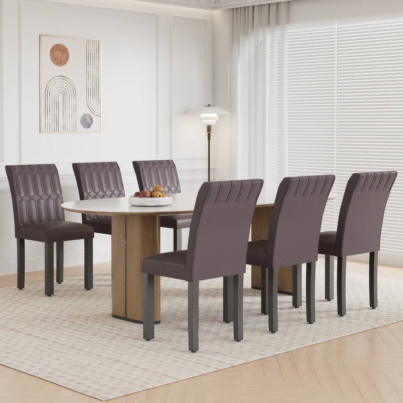 Upholstered Dining Chairs Set of 2/4/6 Modern Kitchen Table Chairs with PU Leather, Wood Legs with Rubber Footpads