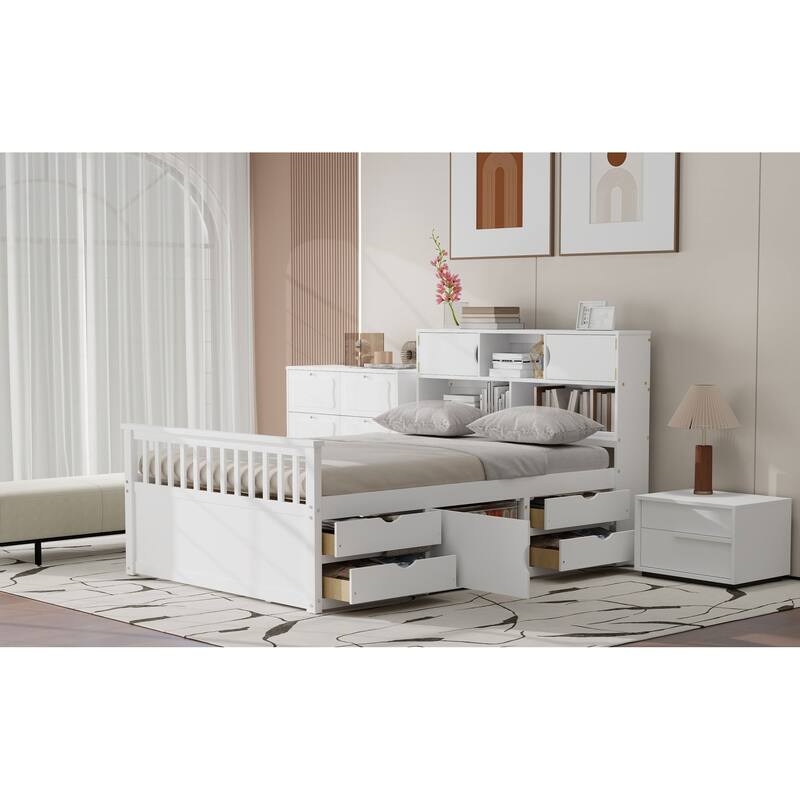 Roomfitters Full Captain Platform Bed with Bookshelf Headboard and 4 Drawers