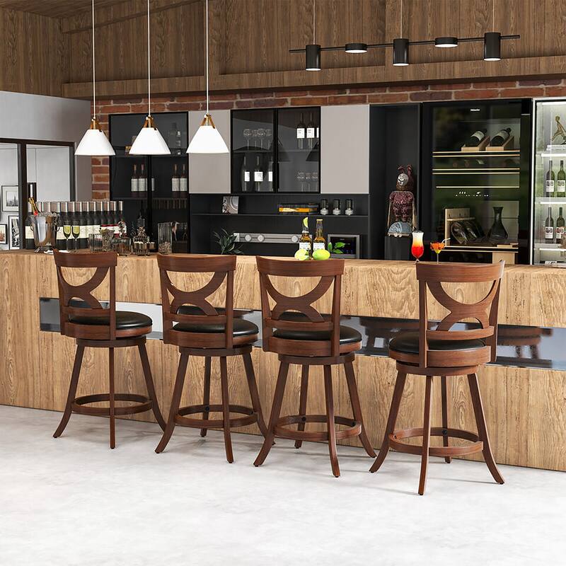 Gymax 2pcs 24'' Bar Stools Swivel Counter Height w/ PVC Leather
