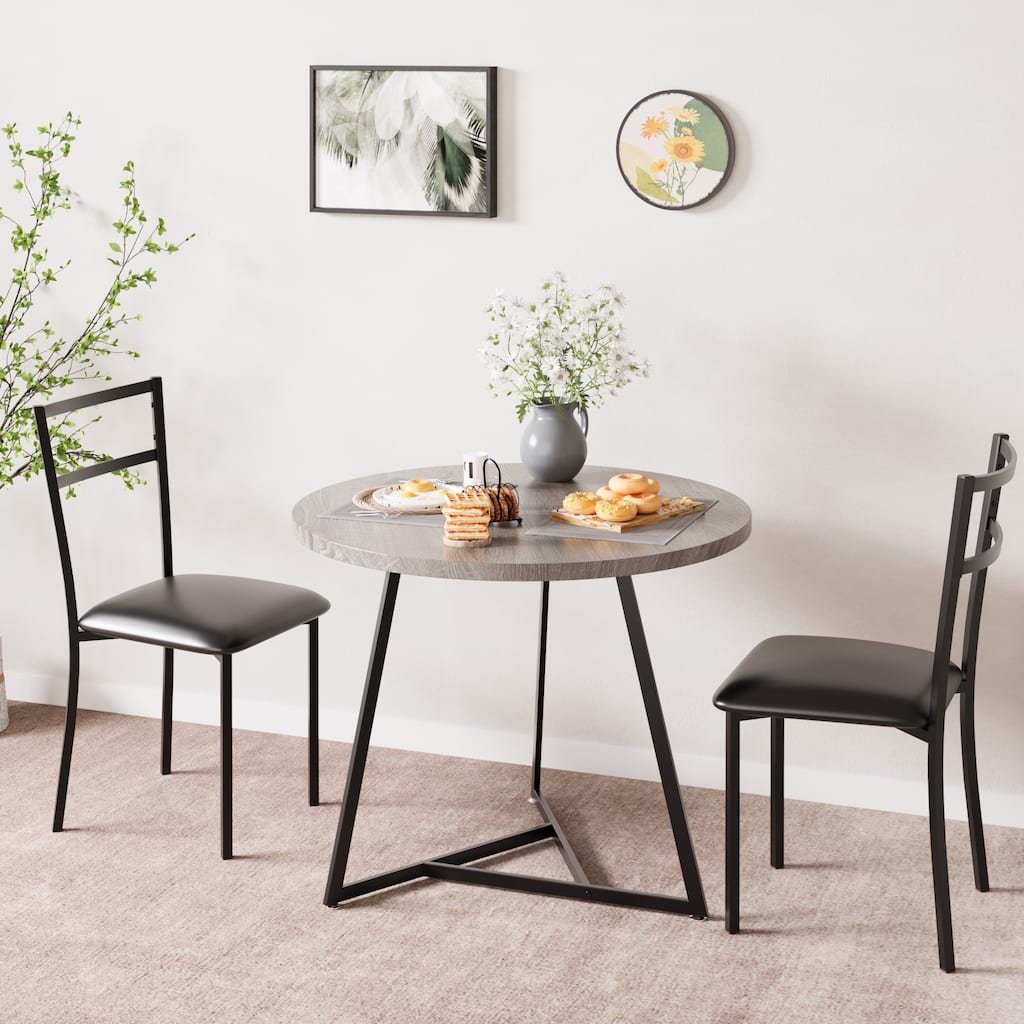Dining Table Set for 2, Round Kitchen Table and Chairs for 2, Modern Dining Room Table Set , Kitchen Table Set,Grey