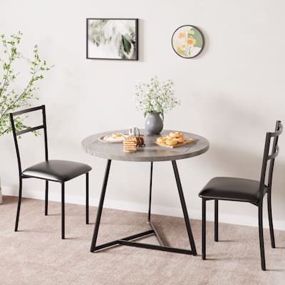 Lasyn Marble White Gold Round 3 Piece Dining Table Set for Small Space