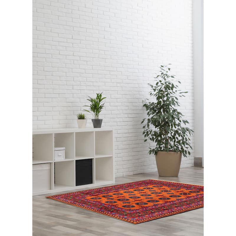 ECARPETGALLERY Hand-knotted Uzbek Kargahi Orange Wool Rug - 4'1 x 5'8