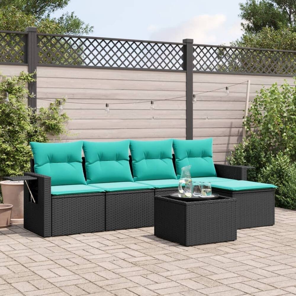 vidaXL Patio Sofa Set with Cushions Outdoor Conversation Furniture Poly Rattan - 21.7 x 24.4 x 27.2
