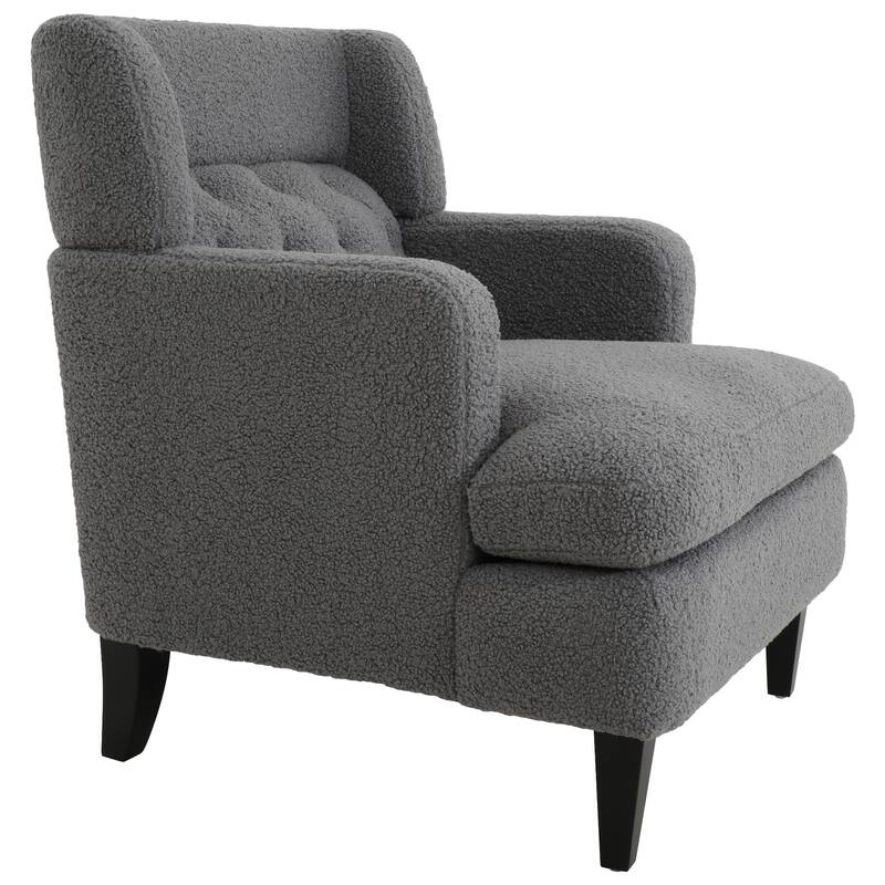 Modern 35.25" Upholstered Arm Chair with Birch Wood Legs amd Tufted Backrest for Living Room