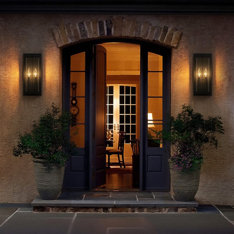 Modern Black Outdoor Wall Lights with 2-Light Candelabra