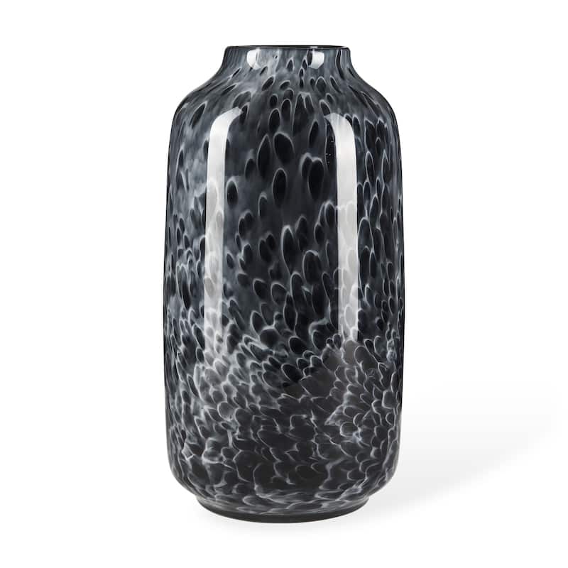 15" Black Mottled Cylinder Glass Table Vase - 7.91