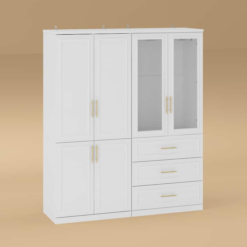 74.8"H Large Modular Wardrobe Cloest Armoire Cabinet Glass Door