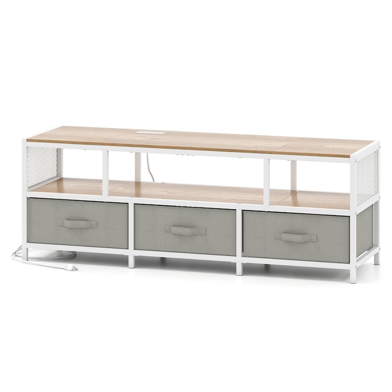 55" Entertainment Unit with Power Outlets Storage Drawers and Wood Grain Finish for Bedroom or Living Room - 55" x 16" x 19.5"