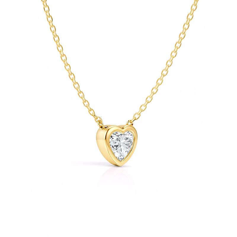 Auriya 14K Gold Lab Grown Heart Diamond Bezel Solitaire Pendant Necklace 1.00 to 5.00 ct. tw. (F-G VS)