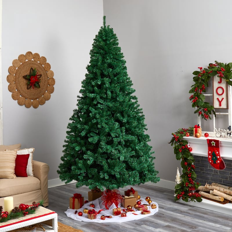 9ft. Slim Artificial Christmas Tree with 650 Clear LED Lights and 1860 Branches - Tall Elegant Holiday X-Mas Centerpiece
