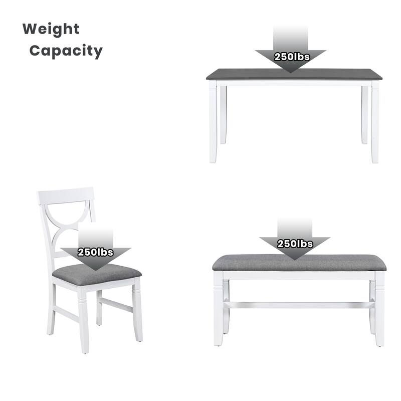 Kitchen Wood Dining Table Set with Upholstered Bench & 4 Dining Chairs