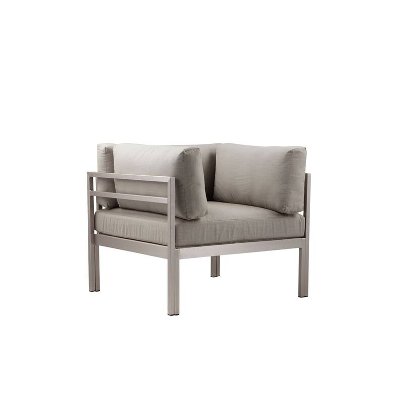 Cilo 34 Inch Outdoor Armchair, Gray Aluminum, Water Resistant Cushions - Grey