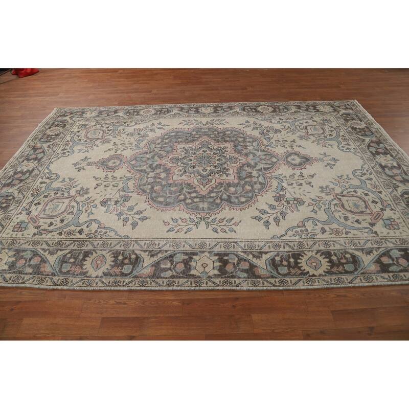 Floral Medallion Tabriz Persian Area Rug Handmade Wool Carpet - 6'7"x 9'8"