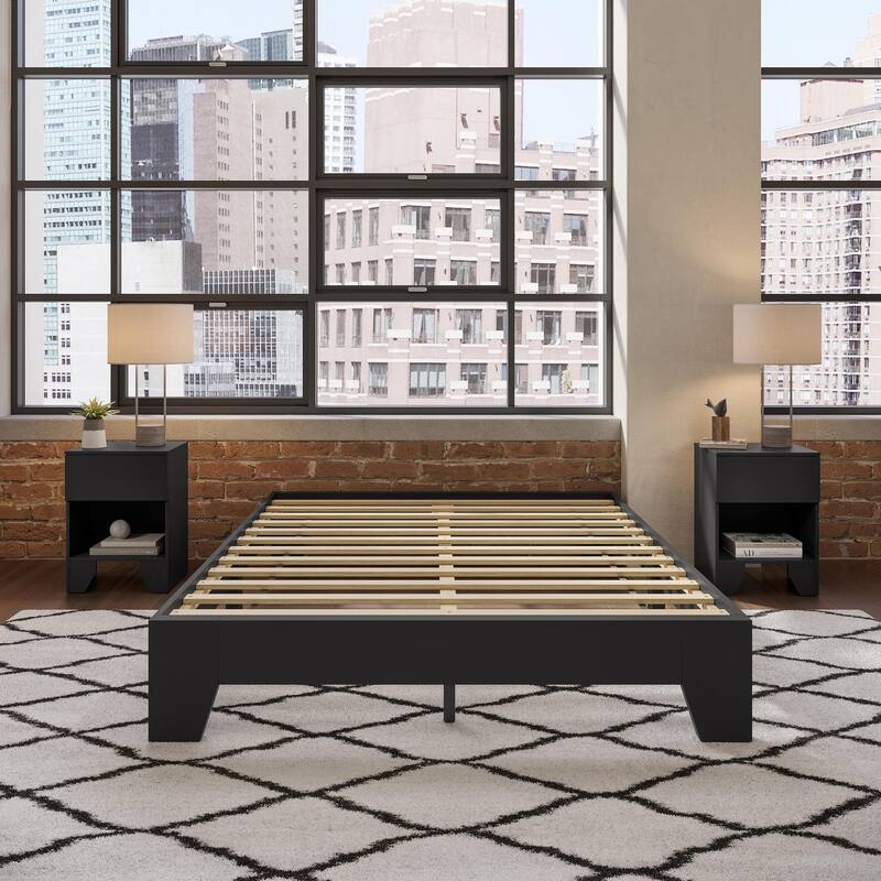 Wood Platform Bed and Mattress Bundle - Bed Frame with 8 in. Gel Memory Foam Mattress Included, Easy Assembly