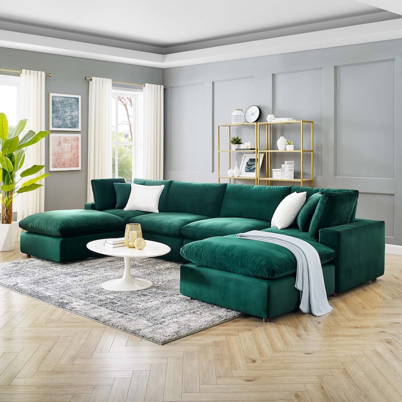 Commix Down Filled Overstuffed Velvet 6-Piece Sectional Sofa