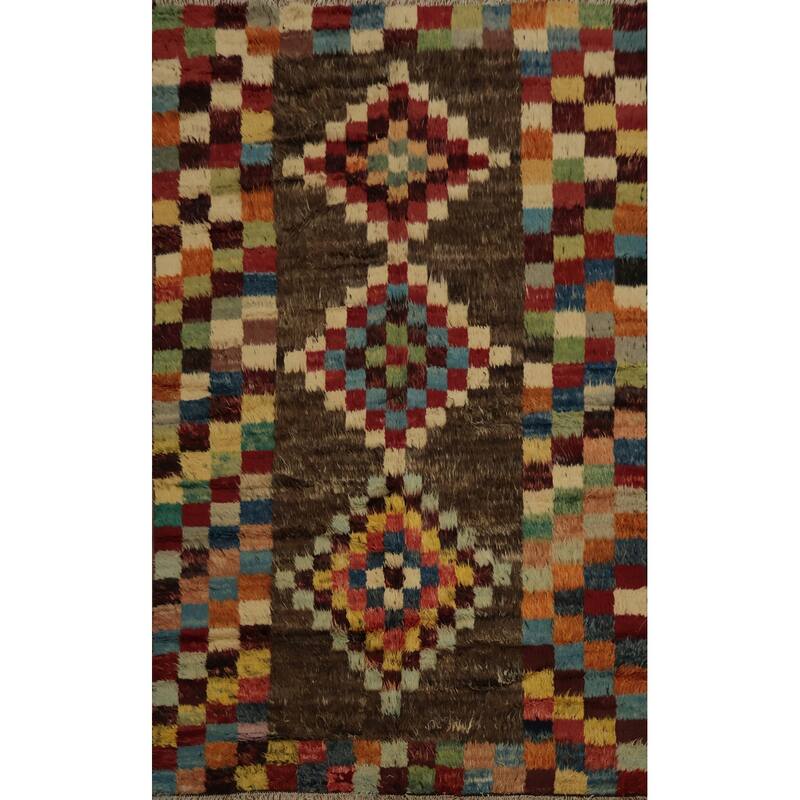 Hand Knotted Oriental 100% Wool Carpet Modern Geometric Brown Moroccan Area Rug - 9' 5'' X 6' 9''