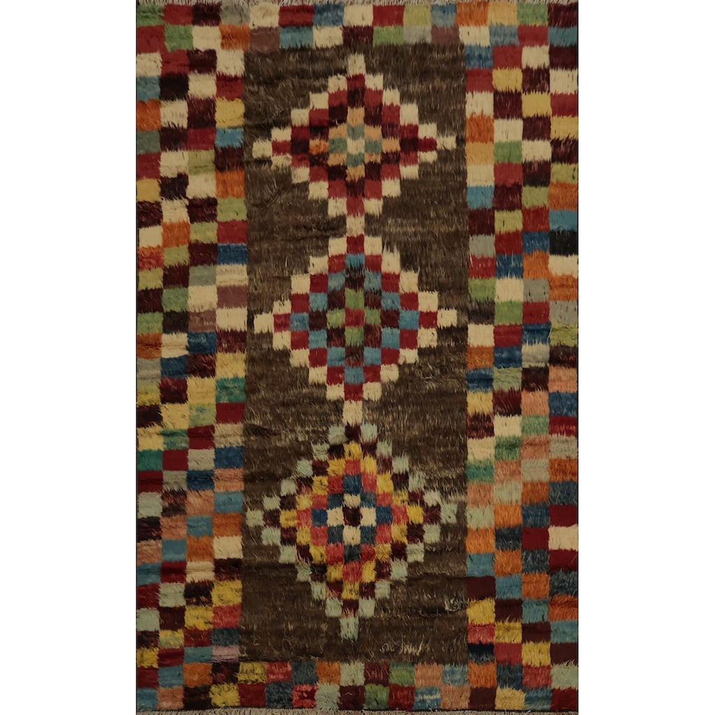Hand Knotted Oriental 100% Wool Carpet Modern Geometric Brown Moroccan Area Rug - 9' 5'' X 6' 9''