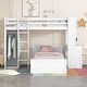 preview thumbnail 34 of 43, Twin Over Twin Size Bunk Bed Wooden Loft Bed with Wardrobe, Desk, Shelves, Safety Guardrail and Ladder