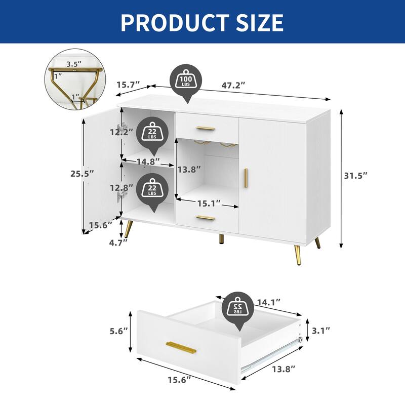 Moasis Coffee Bar Buffet Cabinet Storage With Wine Glass Holder