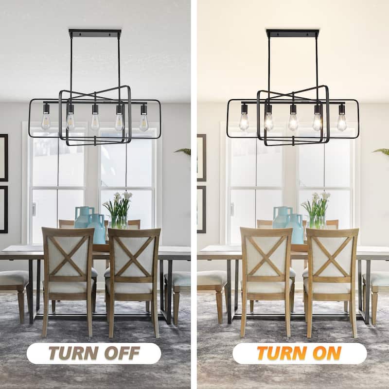 5-Light Modern Farmhouse Metal Chandelier, Rectangle Island Lights -33 Inch