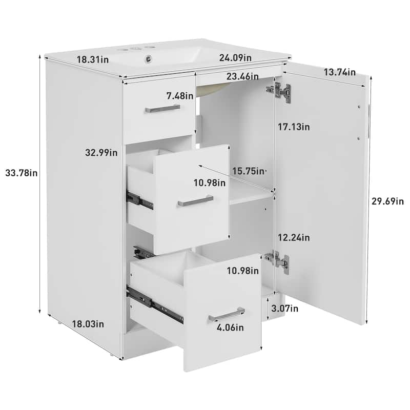 24-In Bathroom Vanity with Sink,2 Drawers and Soft-Closing Door