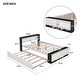 preview thumbnail 7 of 10, Full Size Platform Bed with Trundle and USB Charging, Wooden Kids Bed Frame with Storage Headboard and Footboard, White+Green