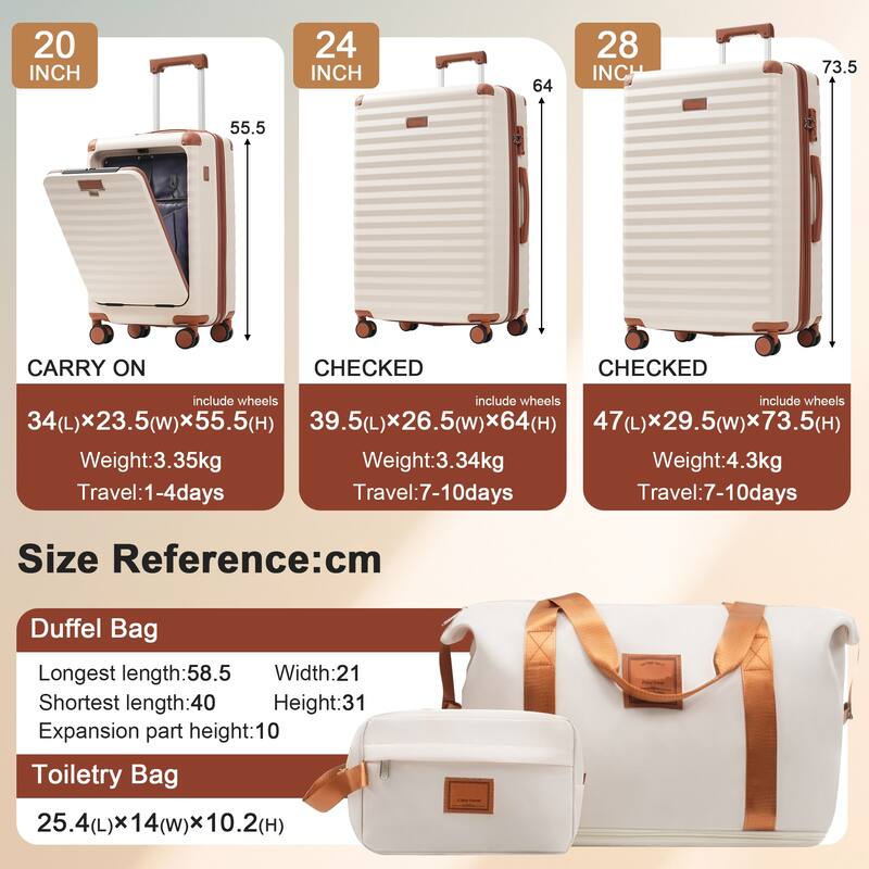 Luggage Sets 5 Piece with Front Opening , Hardside Expandable Carry on Suitcase