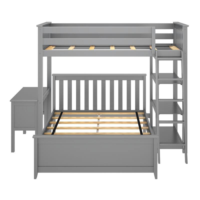 Max and Lily L Shaped Twin over Full Bunk Bed with Bookcase and Desk