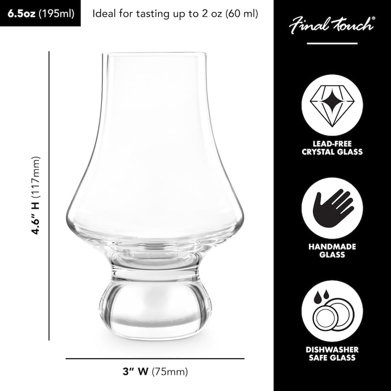 Final Touch Set of 2 Whiskey Tasting Crystal Glasses - 6.5 oz