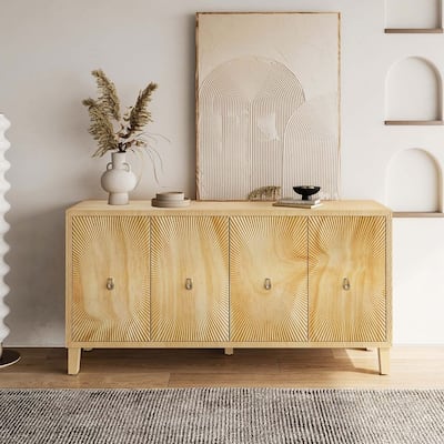 60" Vintage 4 Door Carved Pattern Buffet/Sideboard