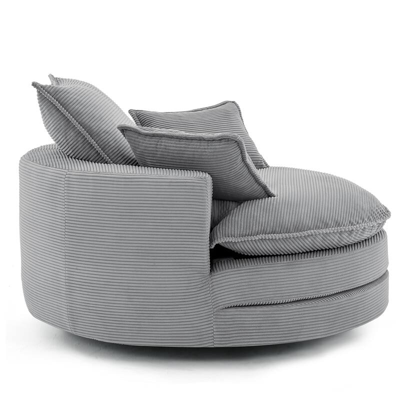 Roomfitters Swivel Barrel Chair with Dual-Layer Cushion and 3 Pillows, Comfy Accent Chair for Home or Office