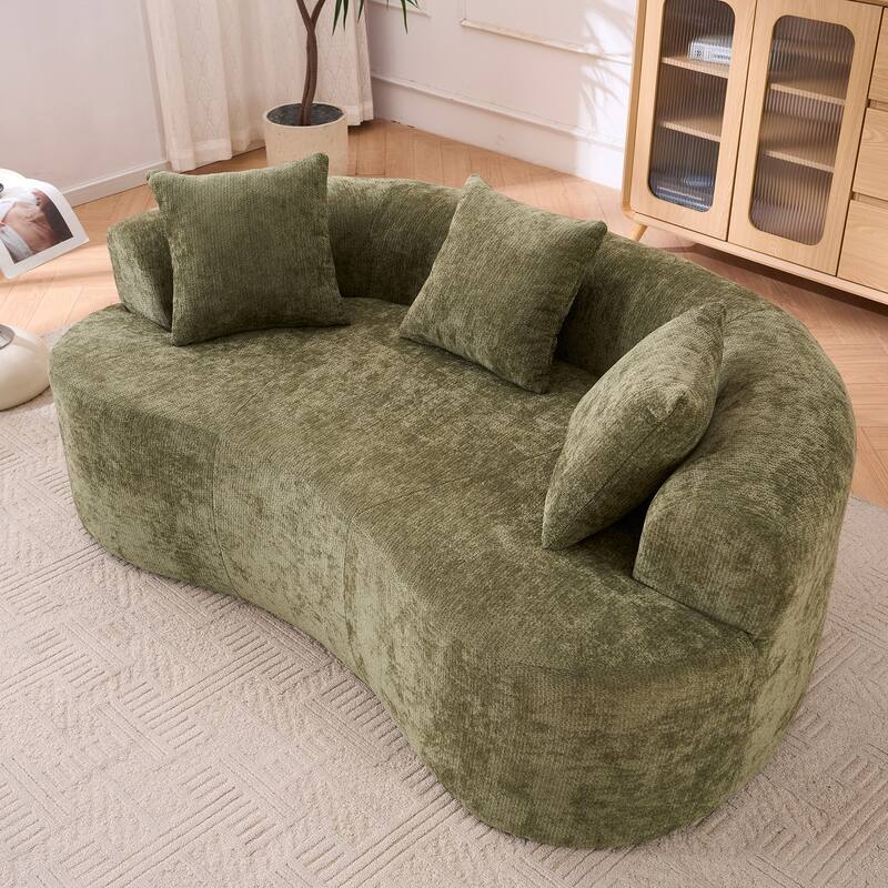 GDFStudio - Crescent-Shaped 67" Chenille Sofa with Self-Inflating Foam and Modular Design