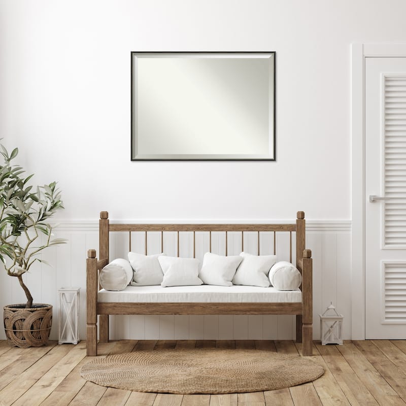 Theo Black Silver Beveled Wood Framed Wall Mirror