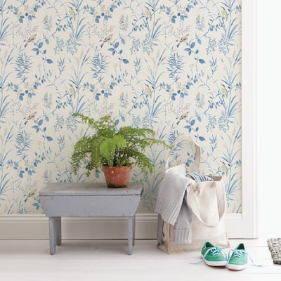 Compton, Imperial Garden Blue Botanical, 33' L X 20.5 W, Wallpaper Roll